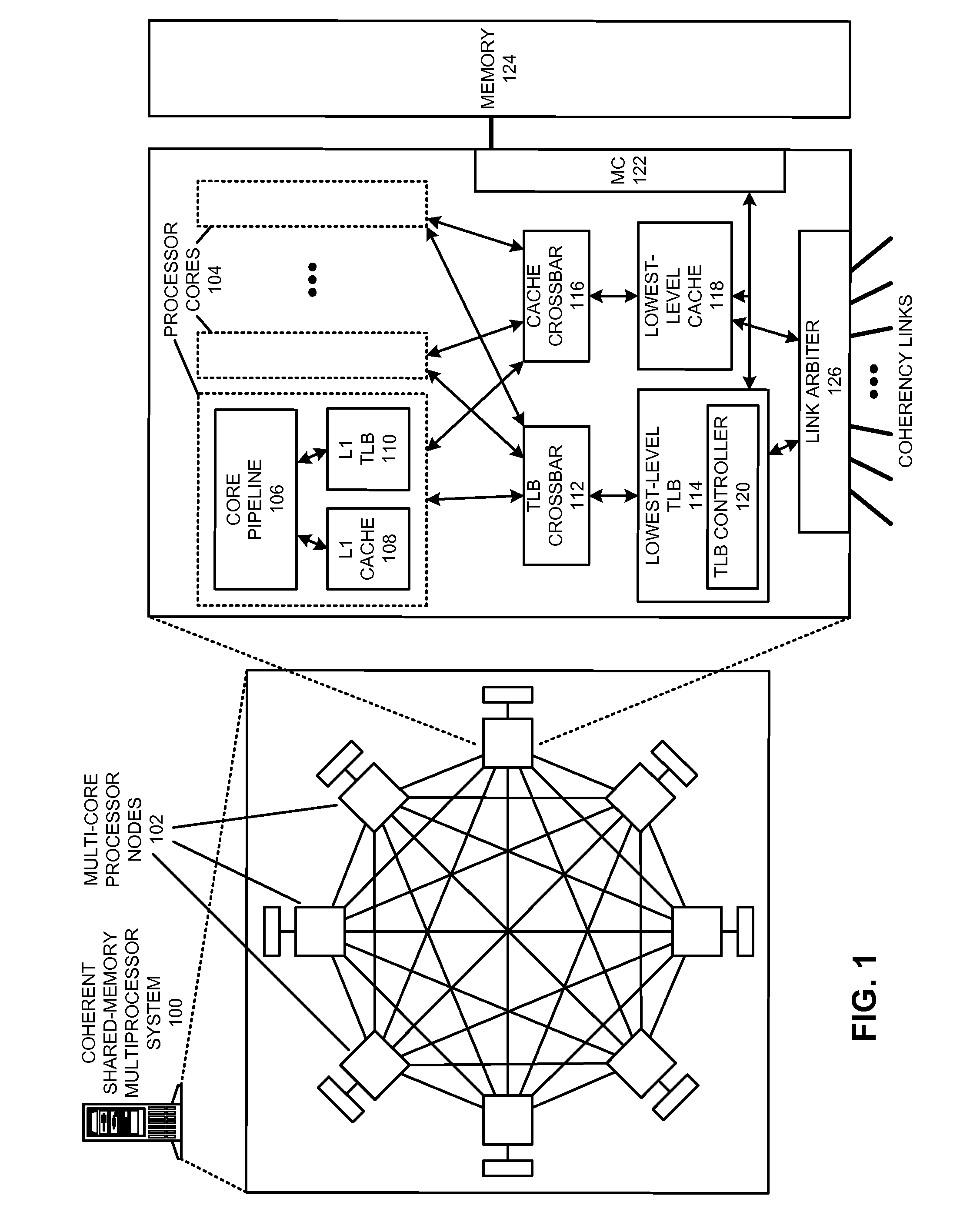 Using broadcast-based TLB sharing to reduce address-translation latency in a shared-memory system with optical interconnect