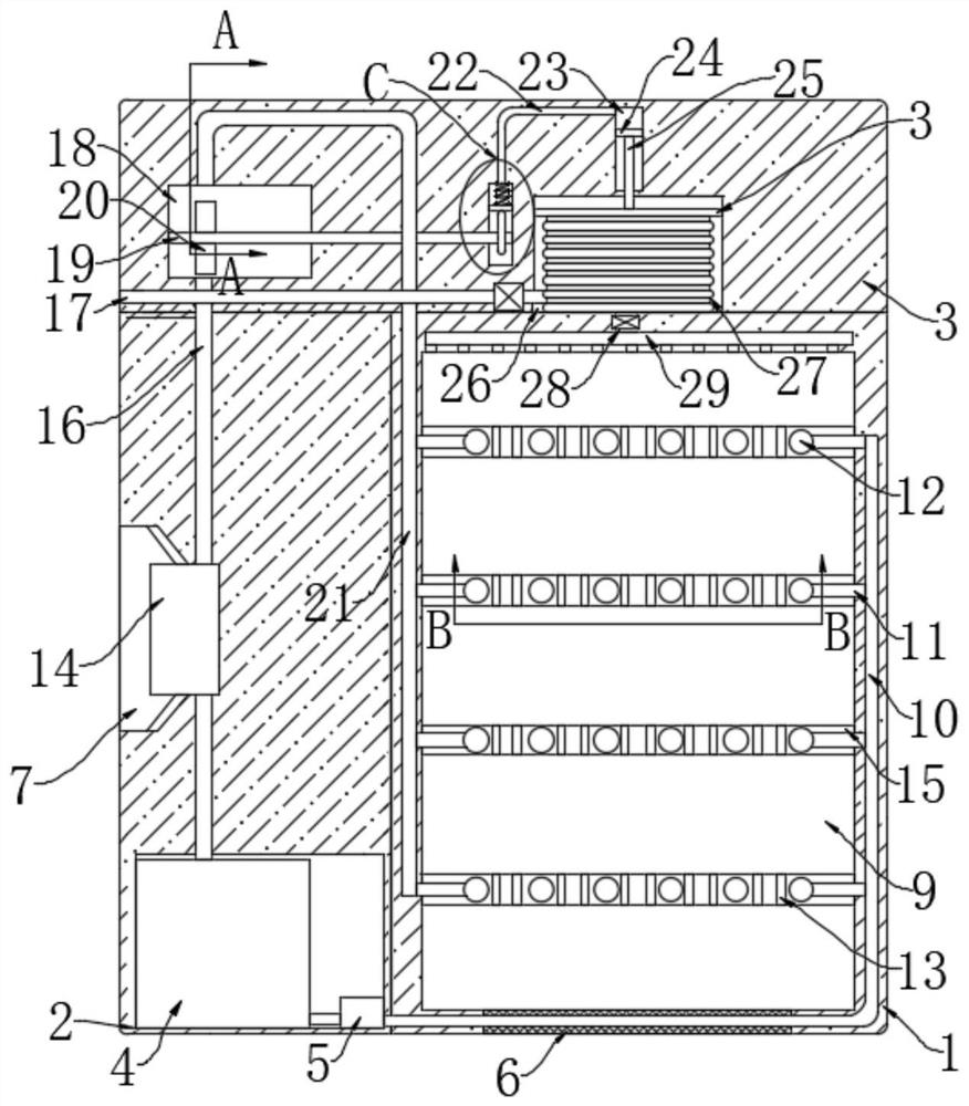 Efficient heat dissipation structure of cabinet type 5G base station construction computing unit