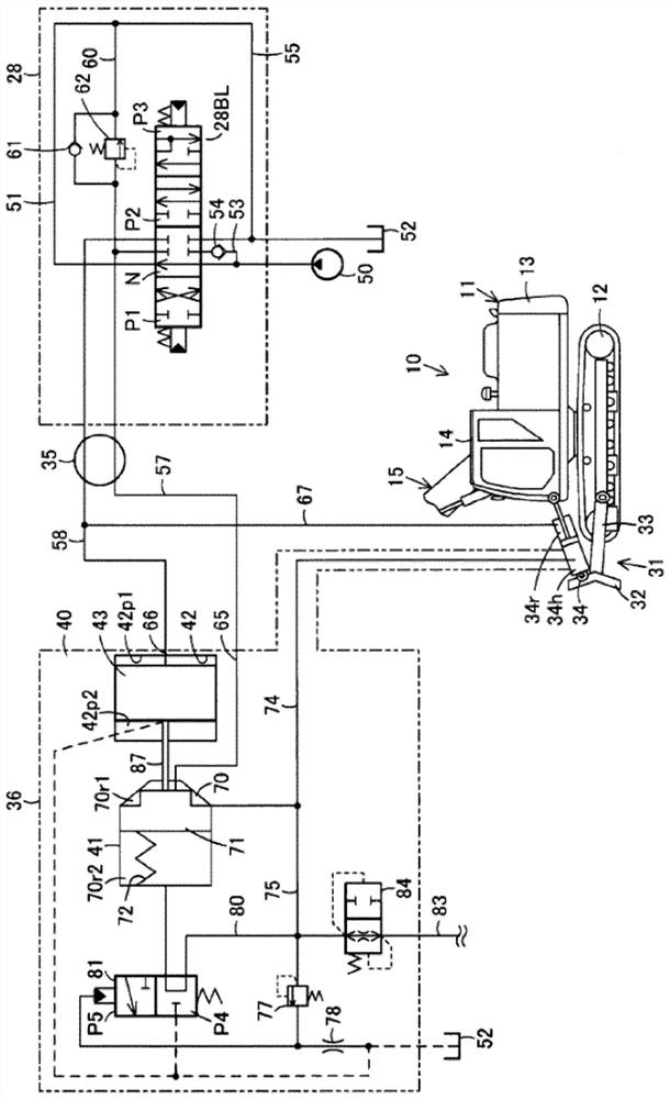 Drift-prevention valve device, blade device, and working machine