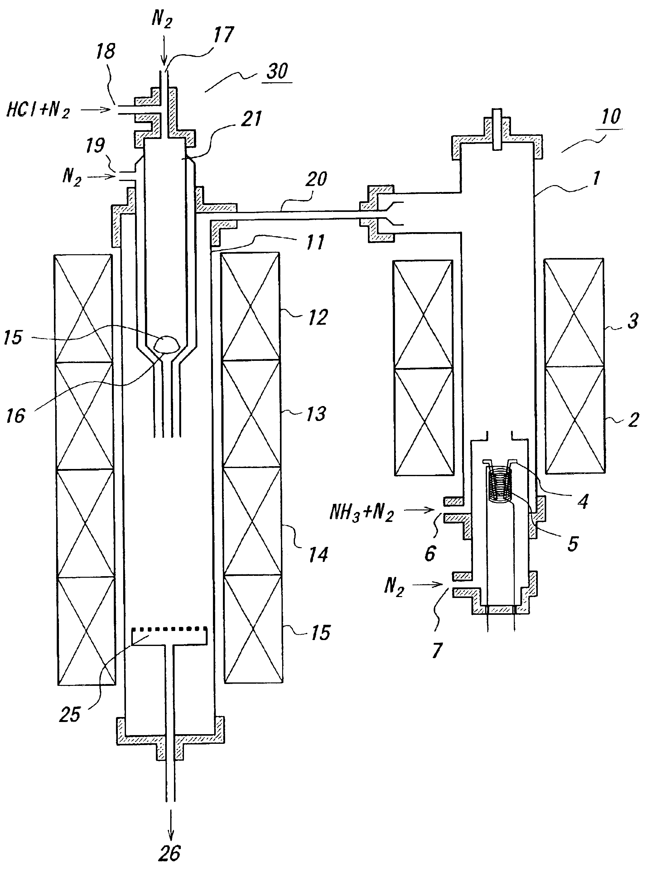 Method for producing powders made of gallium nitride and apparatus for producing the same