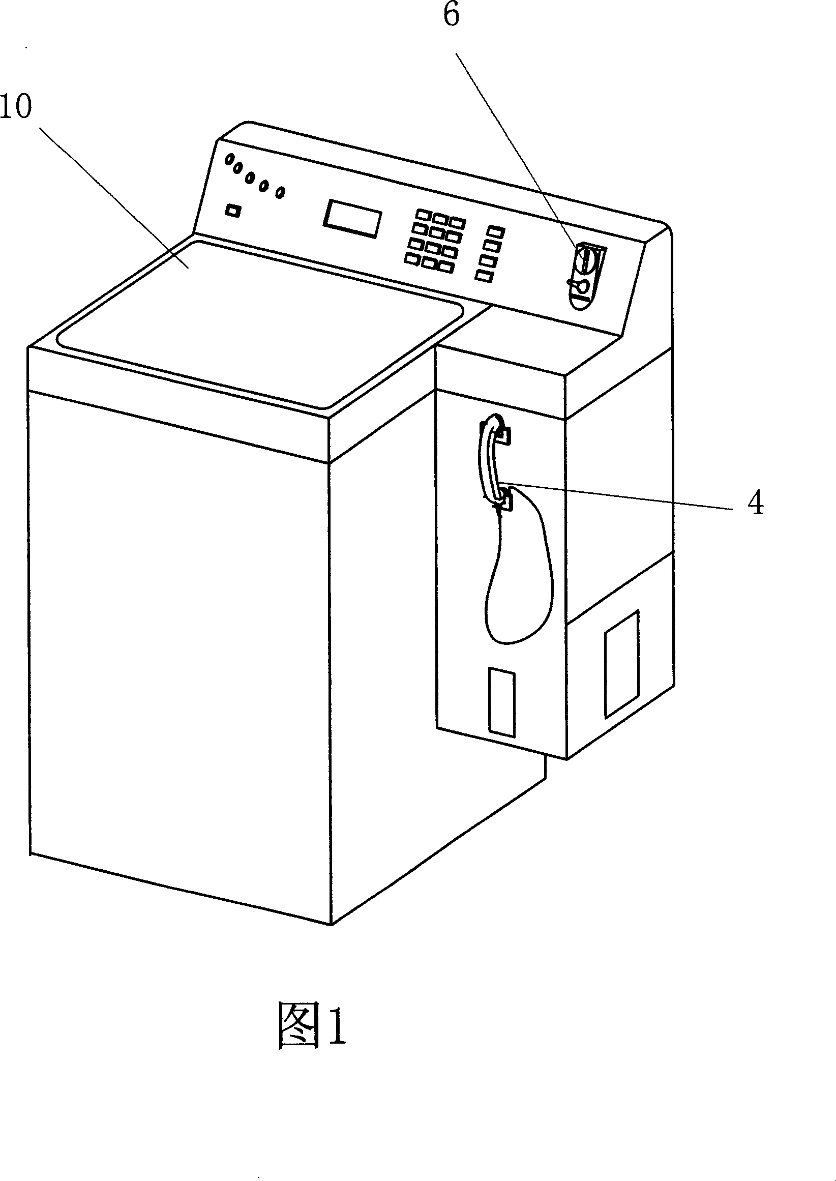 Public washer with coin box and CDMA telephone