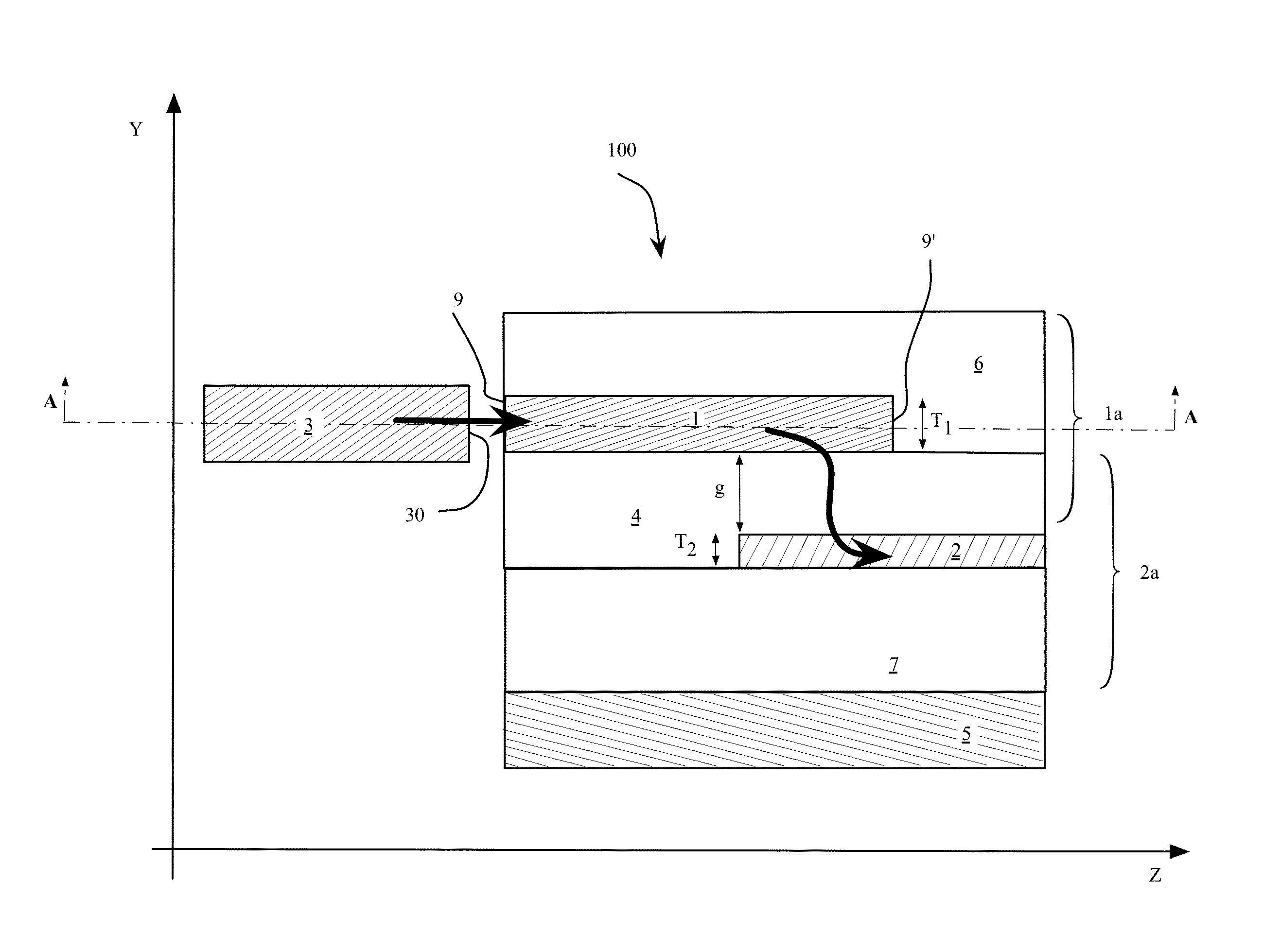 Optical mode transformer, in particular for coupling an optical fiber and a high-index contrast waveguide