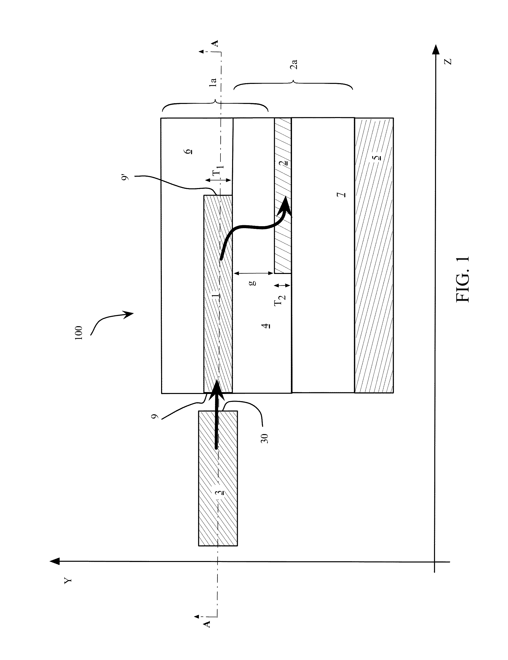 Optical mode transformer, in particular for coupling an optical fiber and a high-index contrast waveguide