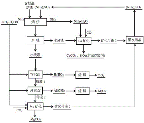 Method for cogeneration of TiO2 and Al2O3 by using titanium-bearing blast furnace slag mineralized carbon dioxide