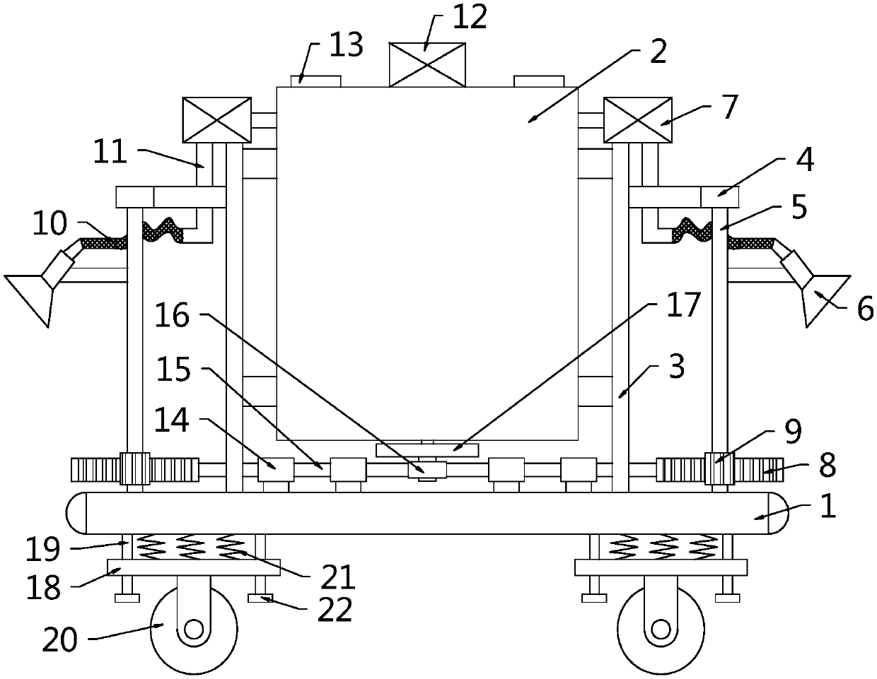 Swinging type pesticide spraying device capable of uniformly mixing pesticide liquid