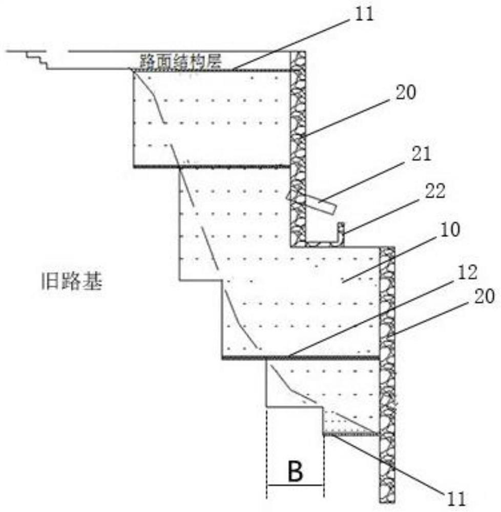 Roadbed filling method for reconstruction and extension of road in road area limited section