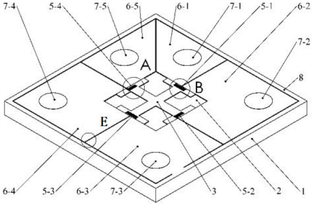 T-shaped cross beam cross island film pressure sensor chip and preparation method thereof