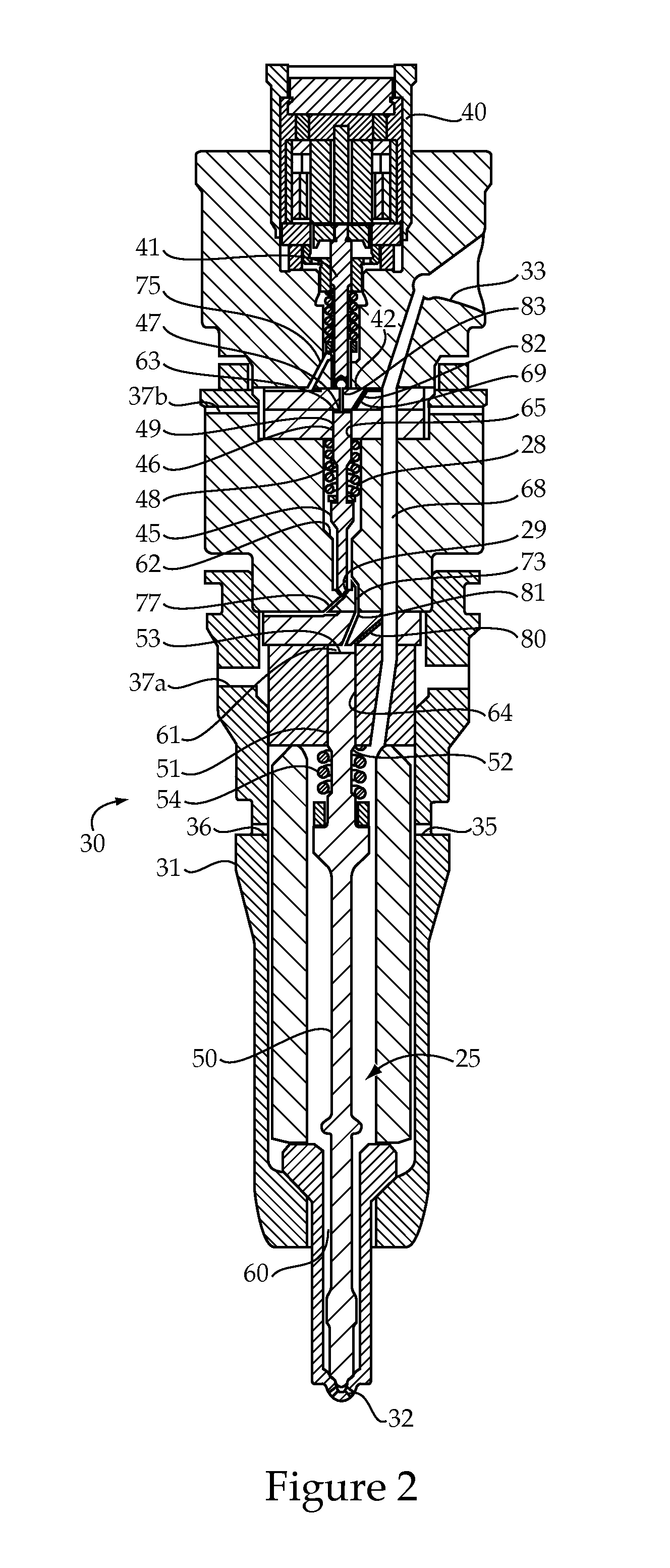 Large bore fuel system and fuel injector for same