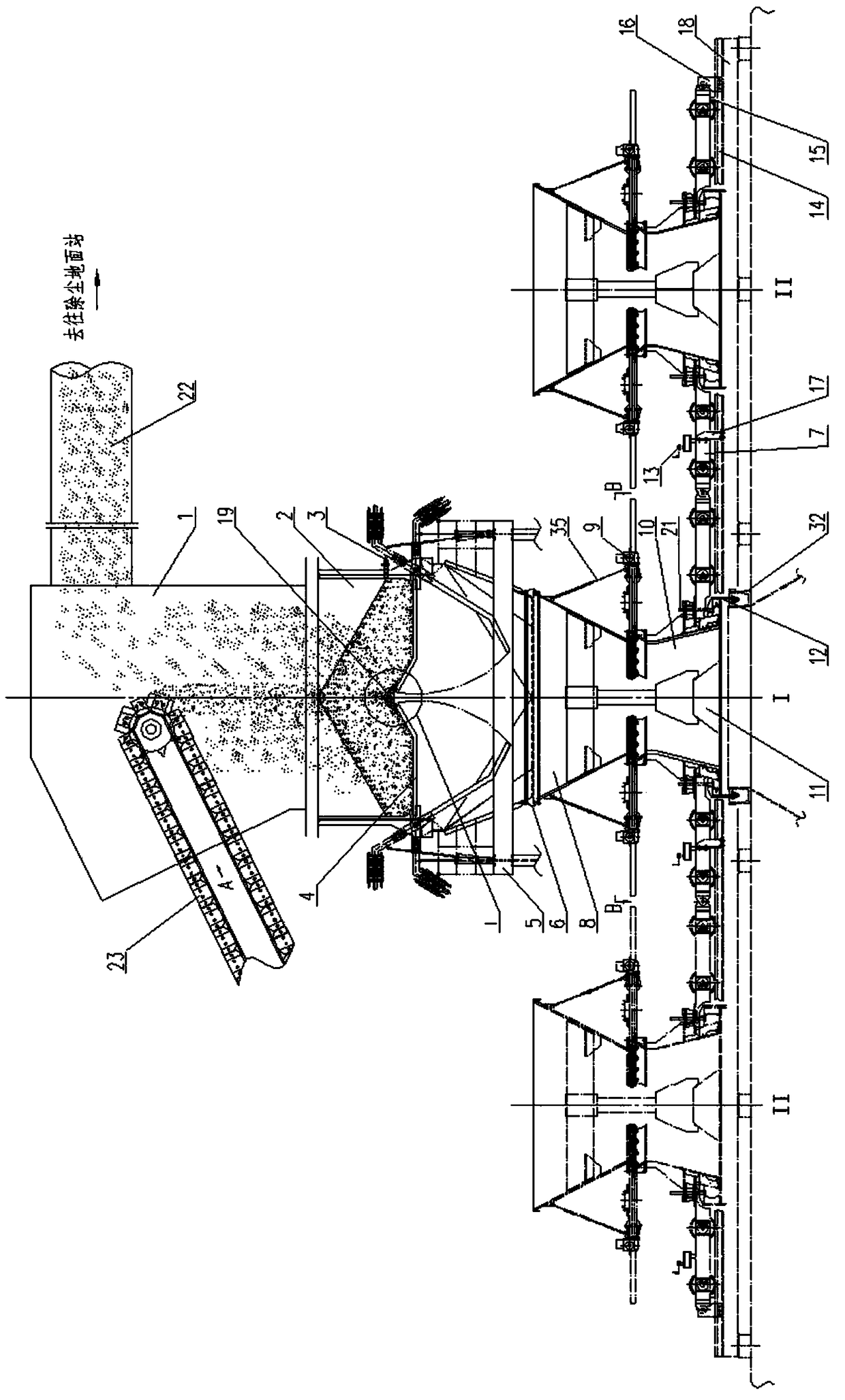 Double-hopper charging device with double-side sealed hoisting sleeve and working method thereof