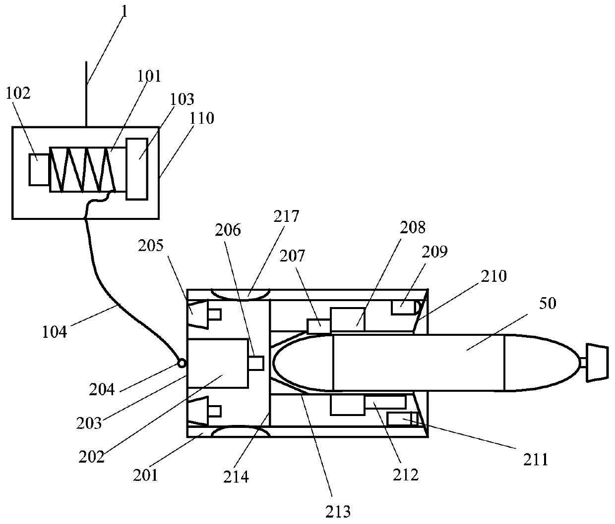 Underice detecting system applied to ice hole deployment and recovery, and deployment and recovery method of underice detecting system