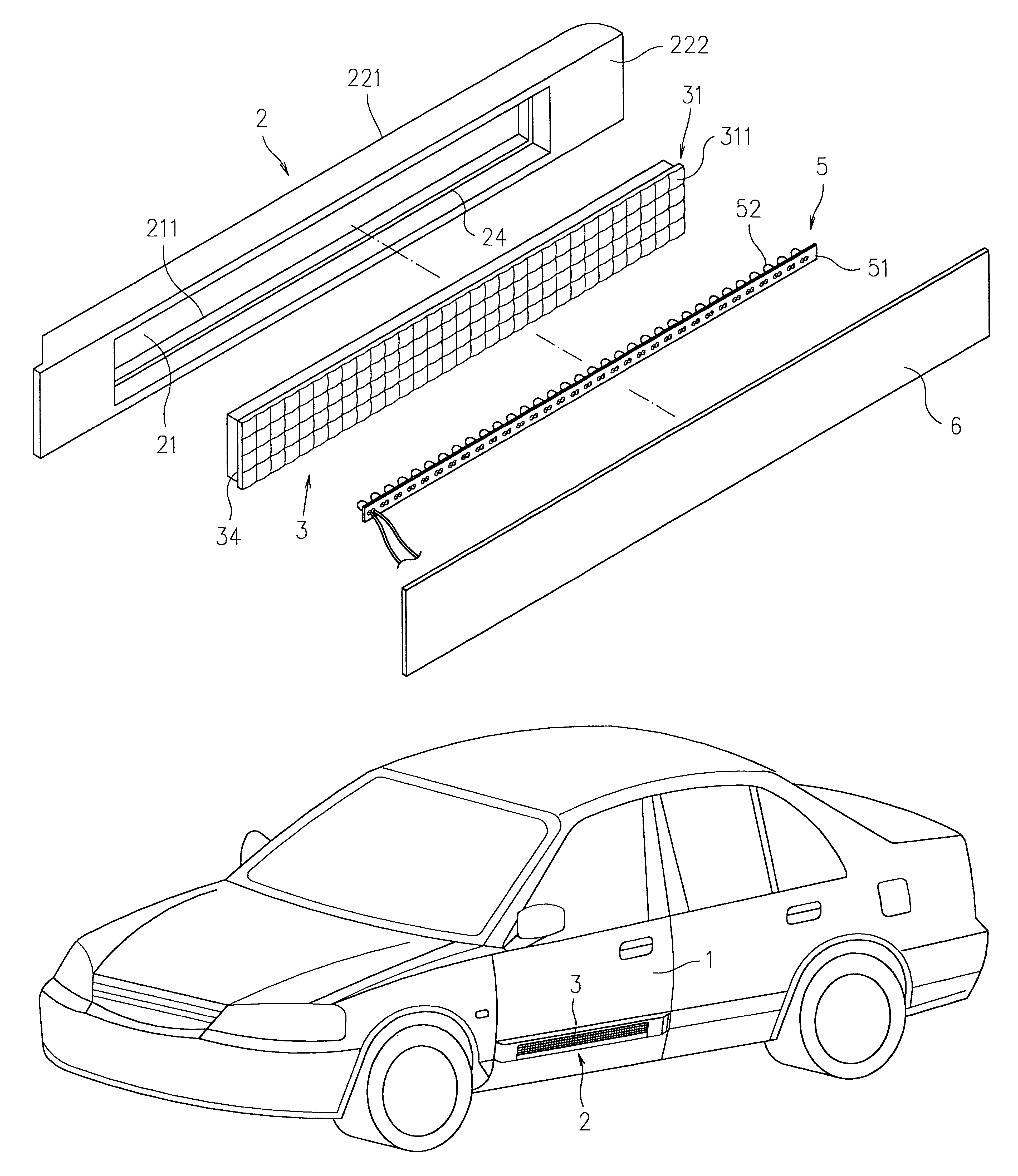 Illuminating rubbing strip for a car