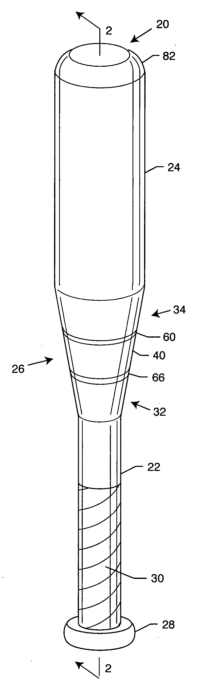 Sectional vibration damping, flexible bat