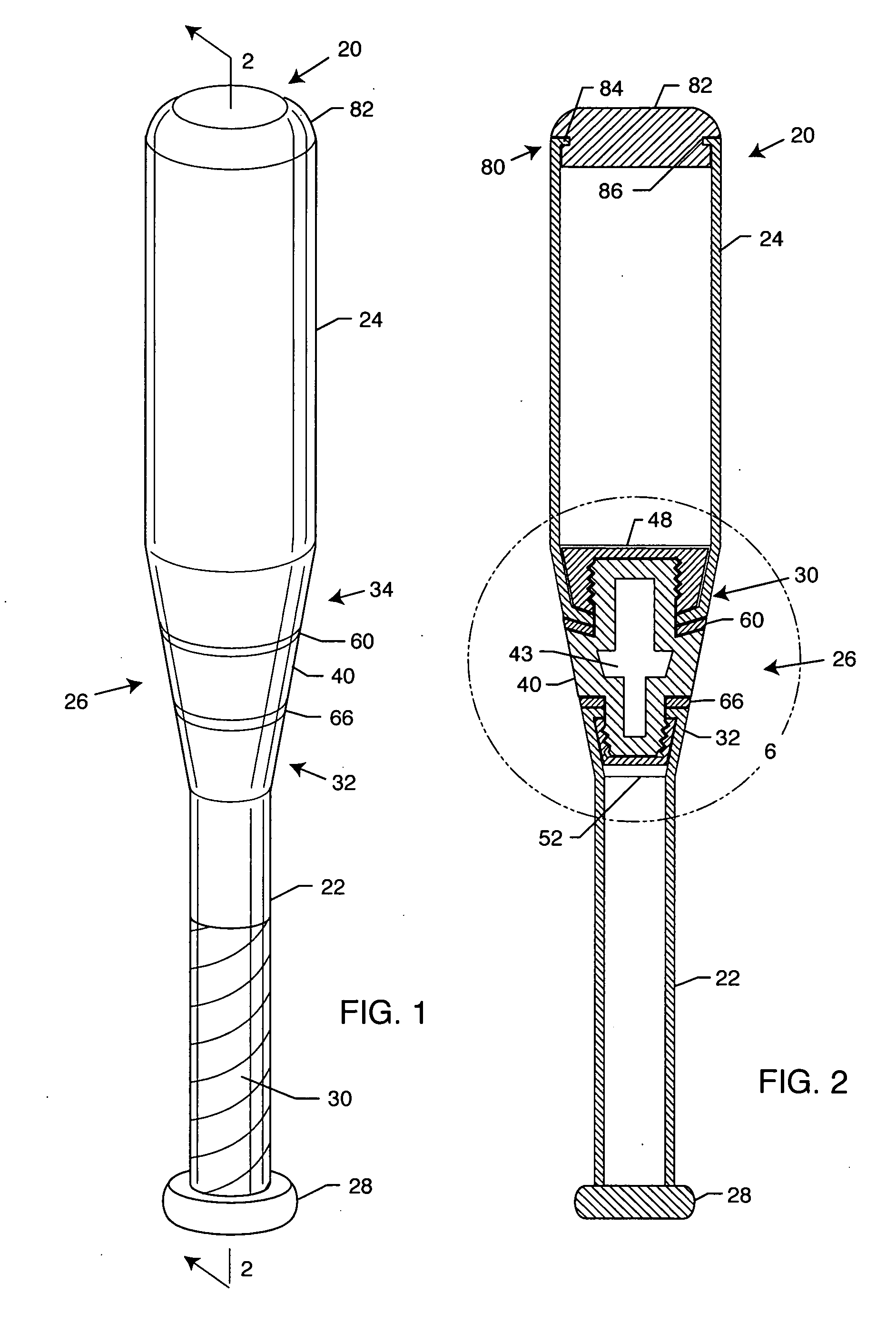 Sectional vibration damping, flexible bat