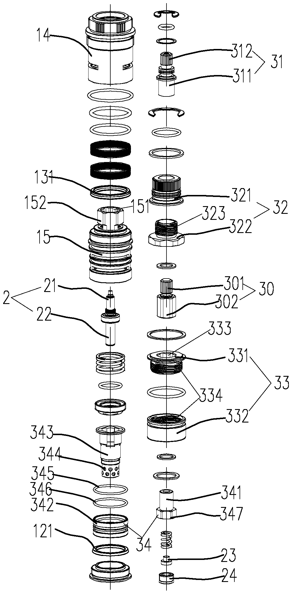 Double handle coaxial temperature control valve core