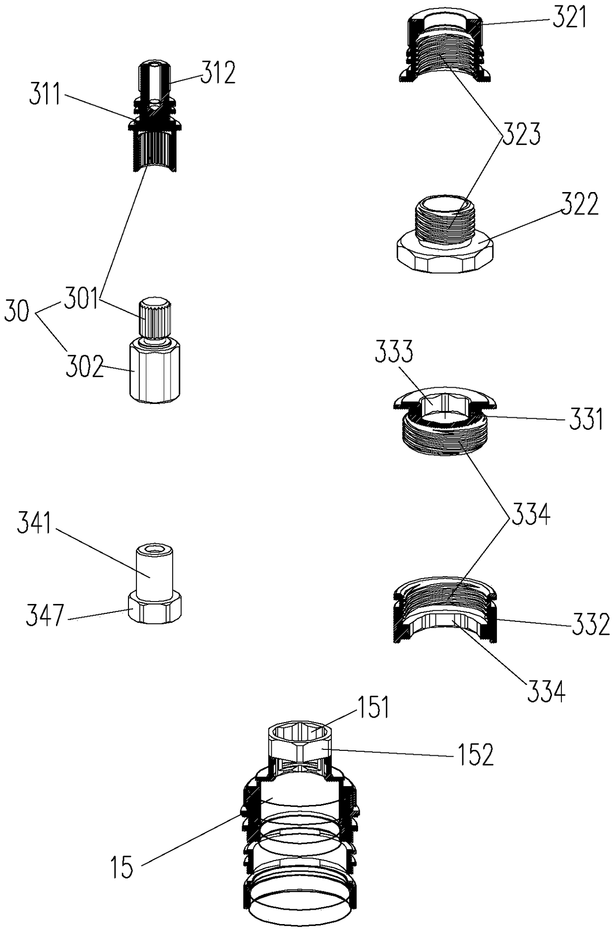 Double handle coaxial temperature control valve core