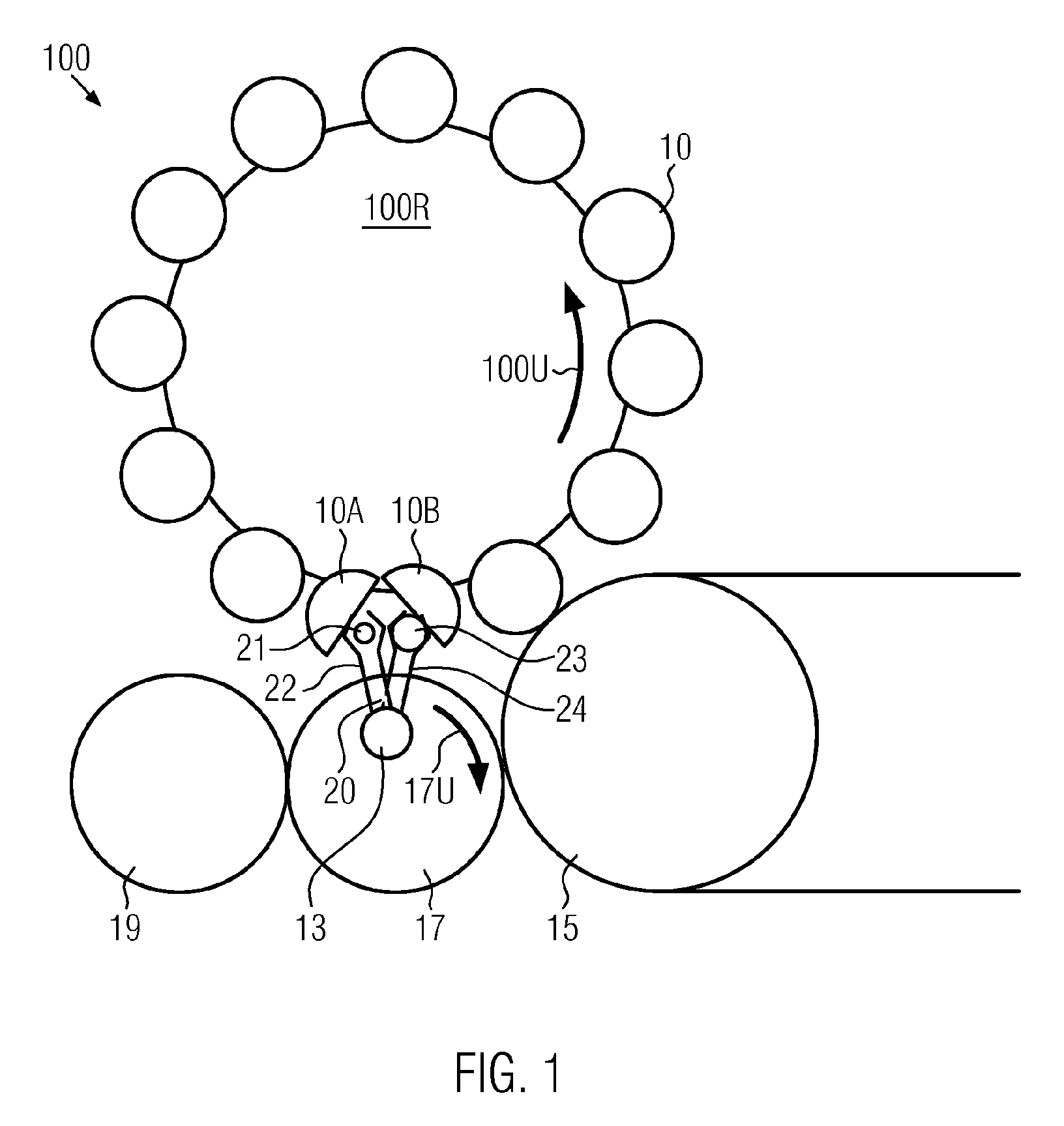 One-star system for feeding and discharging containers for processing machines