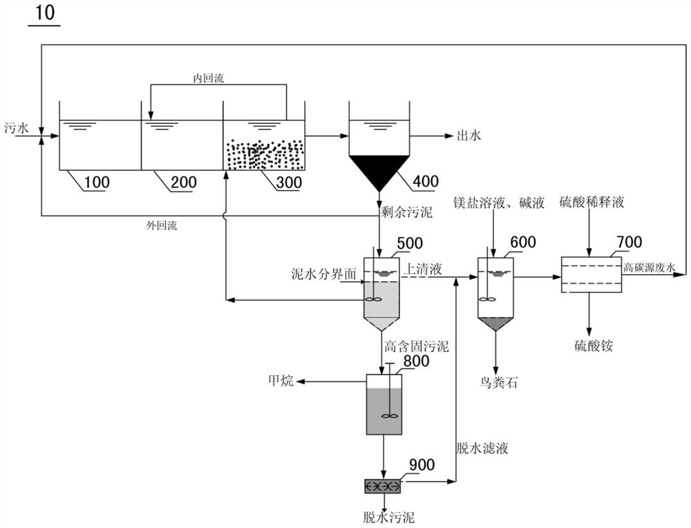 Low-carbon-source sewage treatment device and treatment method