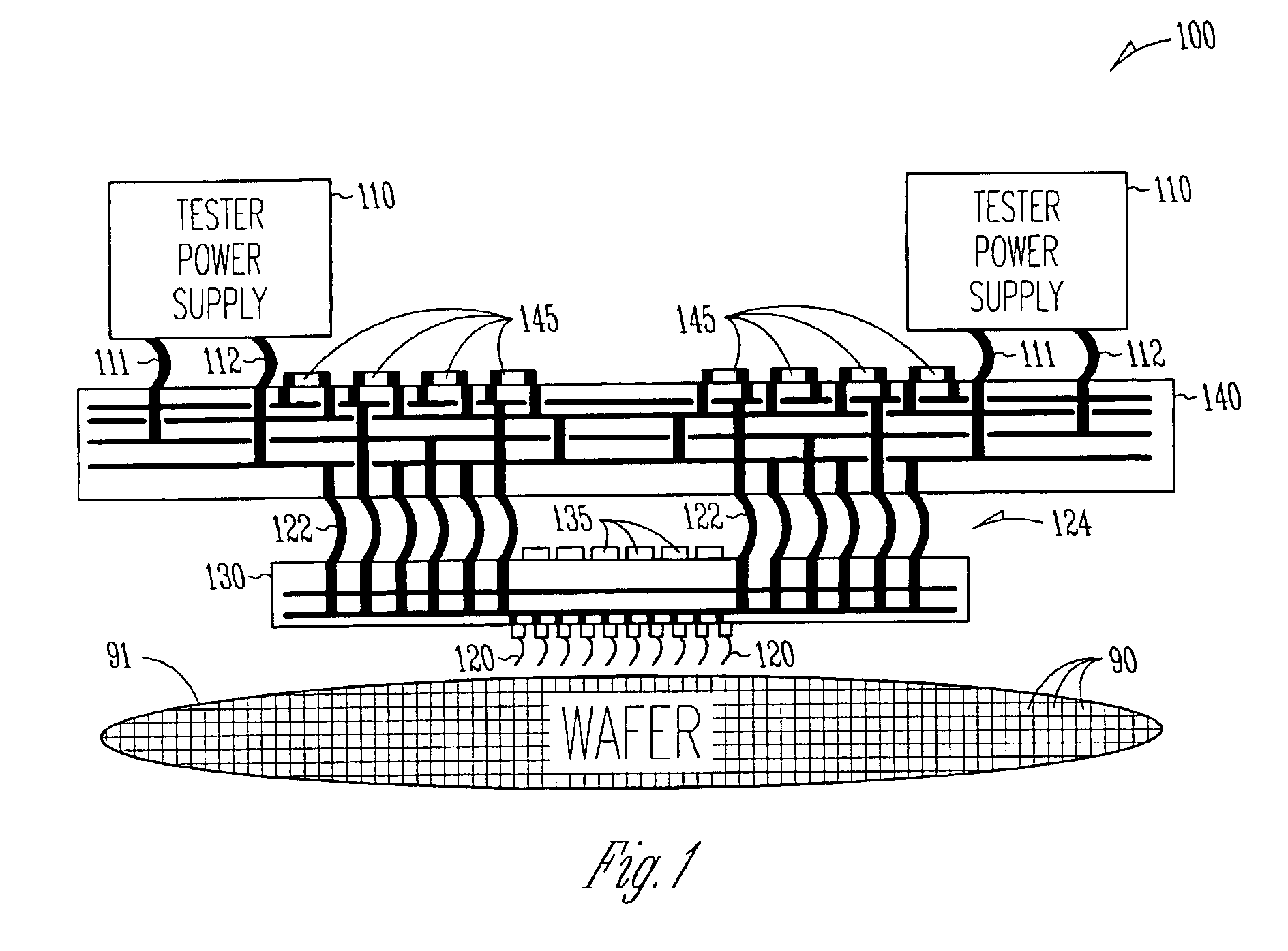 Embedded voltage regulator and active transient control device in probe head for improved power delivery and method