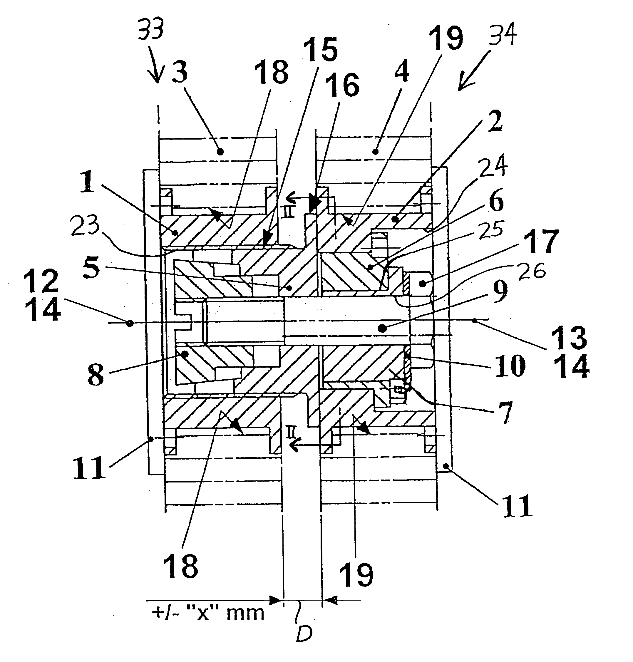 Bolted connection of two components with alignment compensation in three dimensions