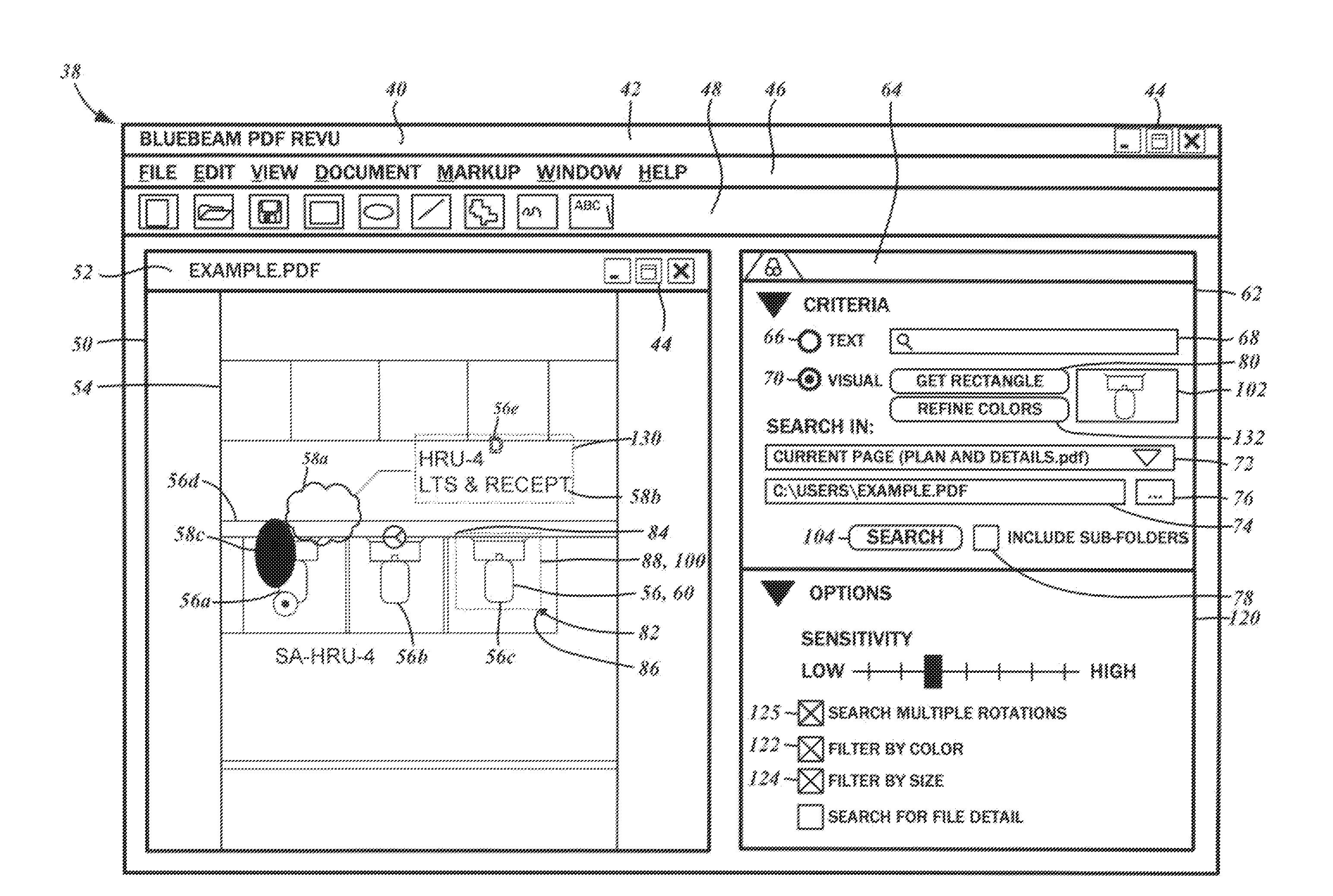 Method for color and size based pre-filtering for visual object searching of documents