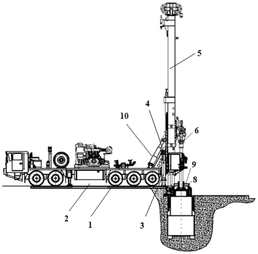 A device and method for centering the power head of a vehicle-mounted drilling rig and a test bench