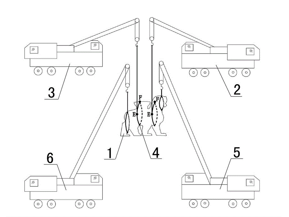 Spatial two-moment distribution hoisting method of overweight body with partial gravity centre