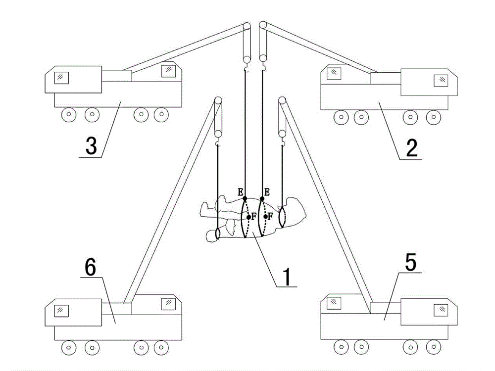 Spatial two-moment distribution hoisting method of overweight body with partial gravity centre