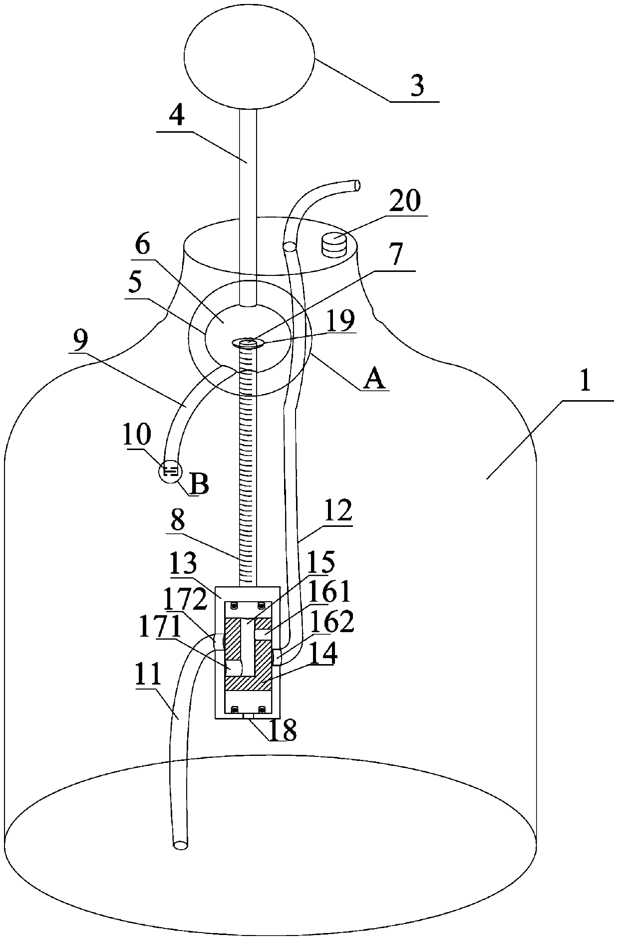 An initial positioning device, container and method