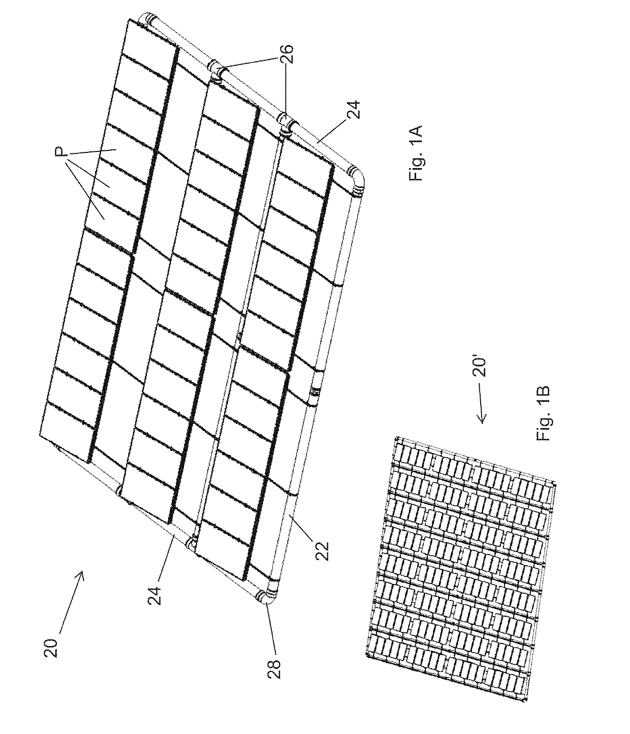 Floating solar panel array with one-axis tracking system