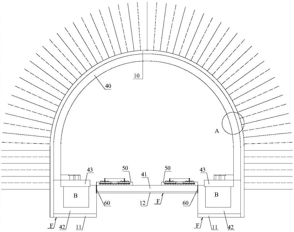 U-shaped wall base and bottom plate dynamic and static separation bearing type lining structure with water delivering function