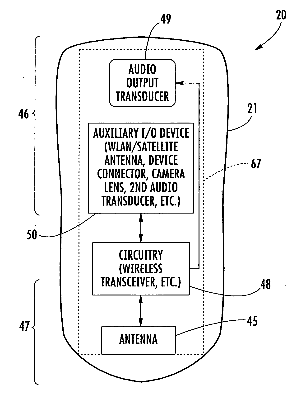 Mobile wireless communications device comprising multi-frequency band antenna and related methods