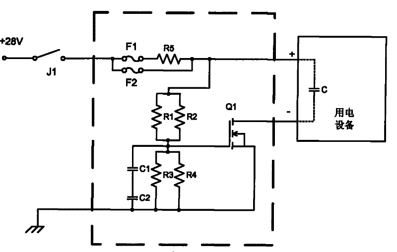 Opening surge current control device suitable for spacecraft power supply and distribution system