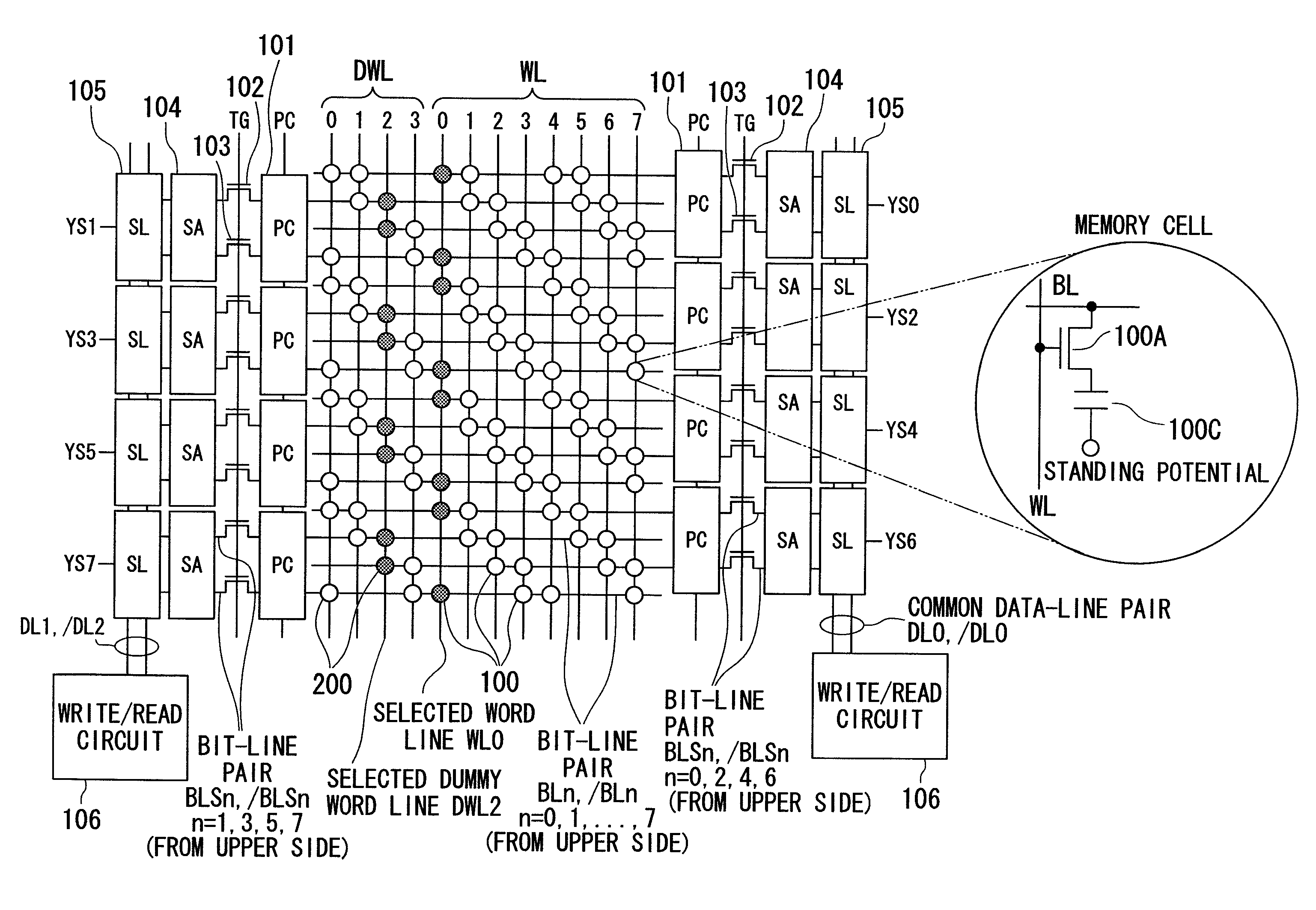 Semiconductor memory device for precharging bit lines except for specific reading and writing periods