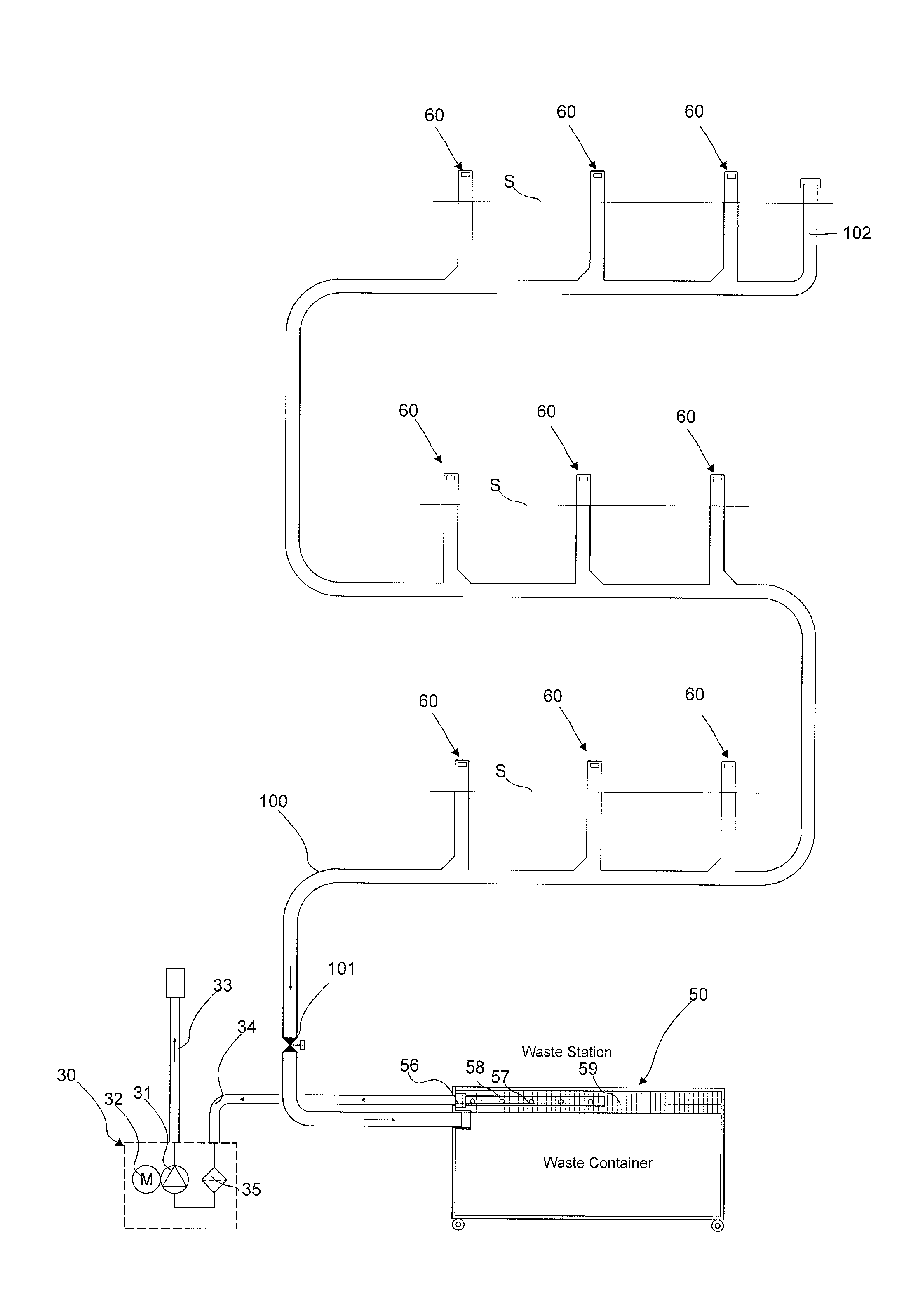 Method for handling material in a material conveying system, input point of a material conveying system, and a material conveying system