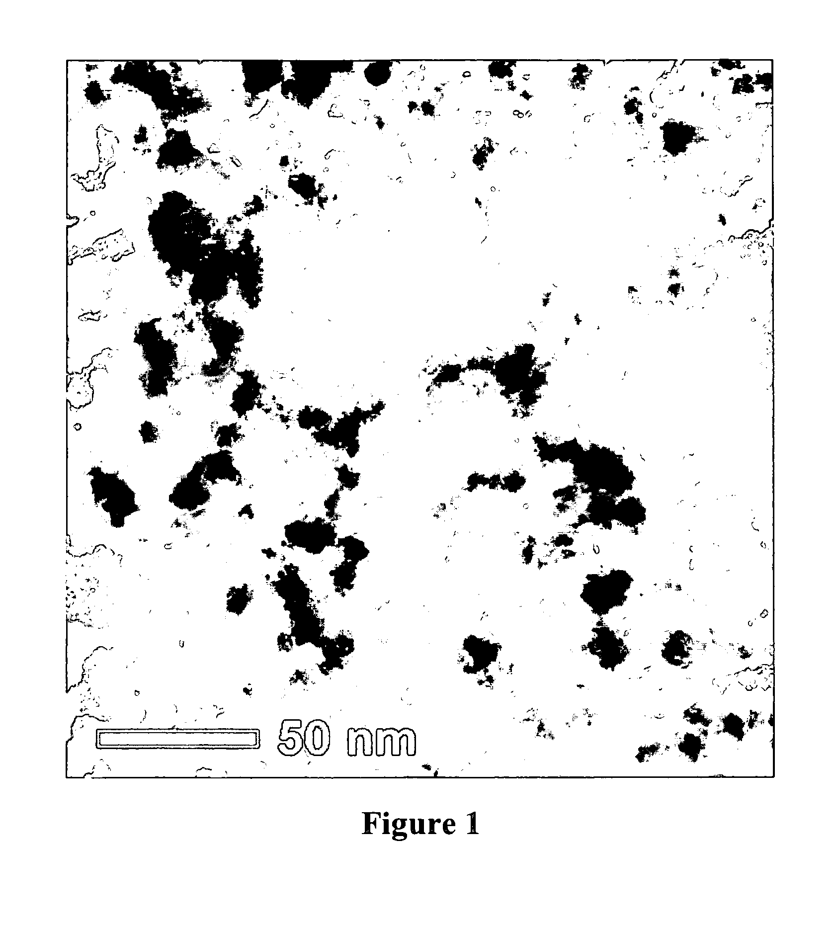 Compositions of nanometal particles containing a metal or alloy and platinum particles for use in fuel cells