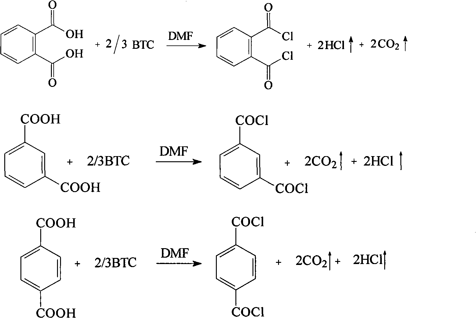 Preparation method for phthalyl chloride, m-phthaloyl chloride and paraphthaloyl chloride