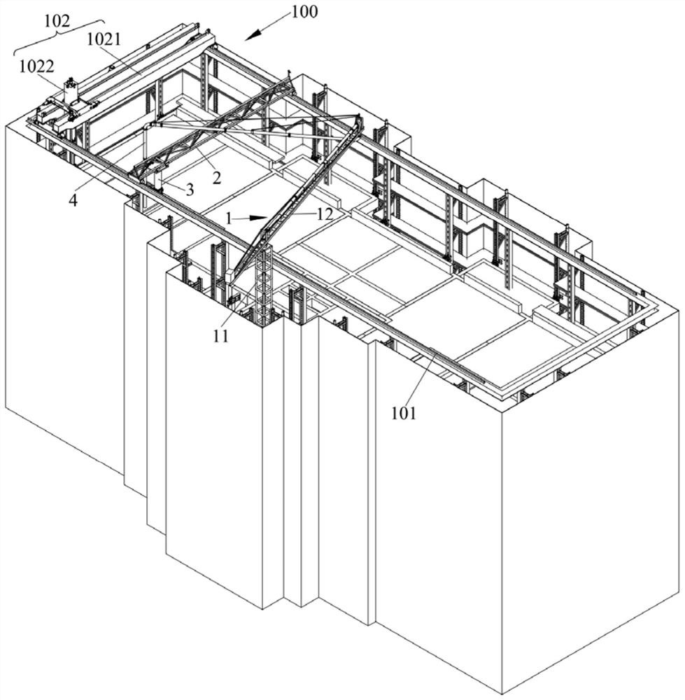 A material distribution system based on self-elevating building platform