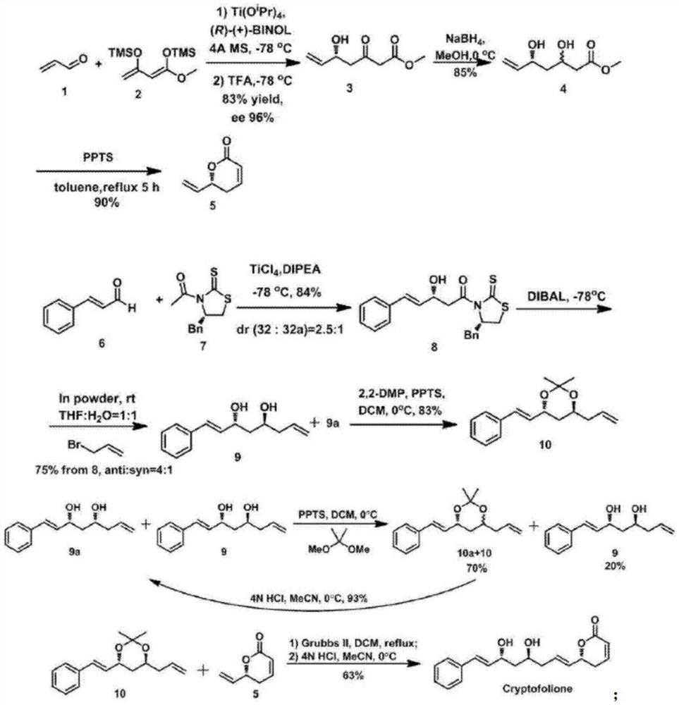 A kind of synthesis method of anti-trypanosome, anti-cancer natural product cryptofolione