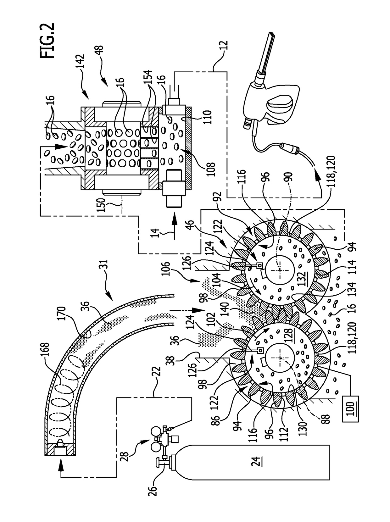 Device for producing co2 pellets from co2 snow and cleaning device