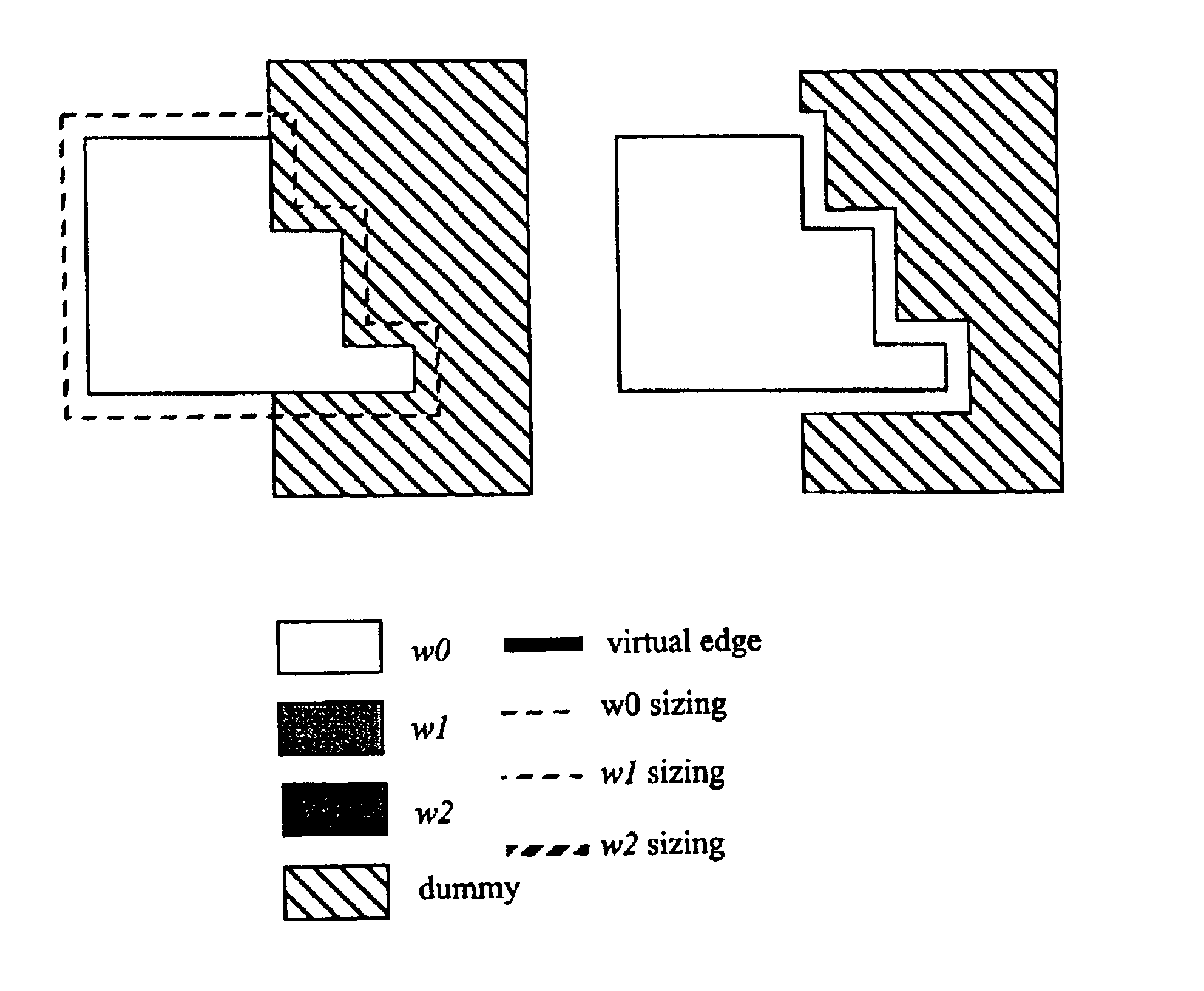 Correction of spacing violations between dummy geometries and wide class objects of design geometries