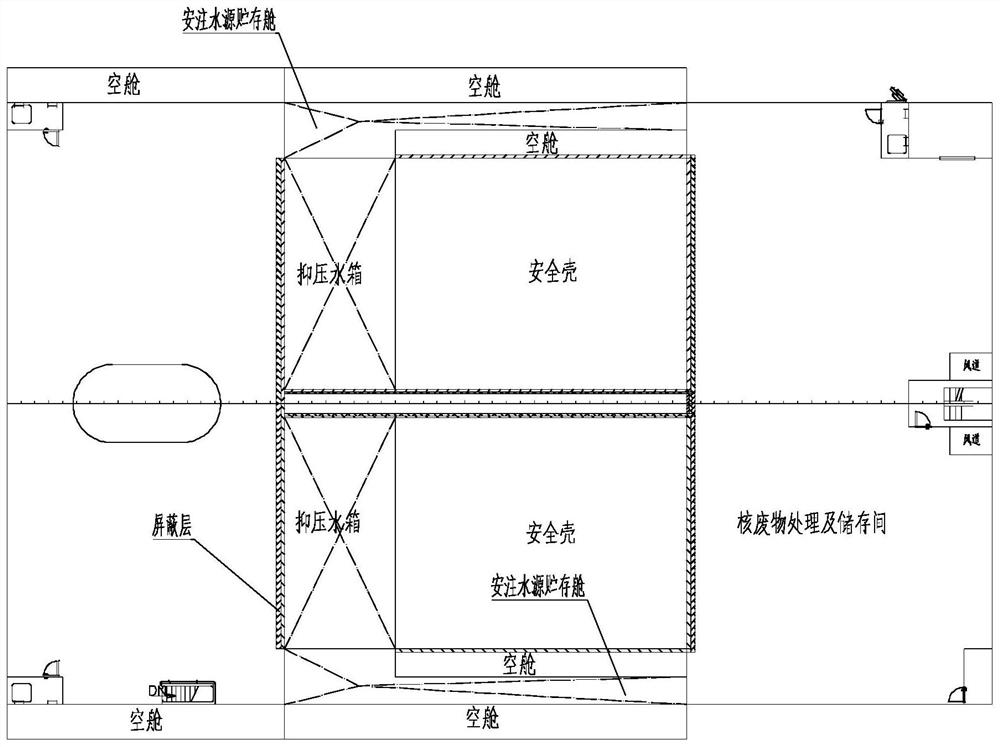 Overall arrangement structure of reactor cabin of water surface nuclear power ship