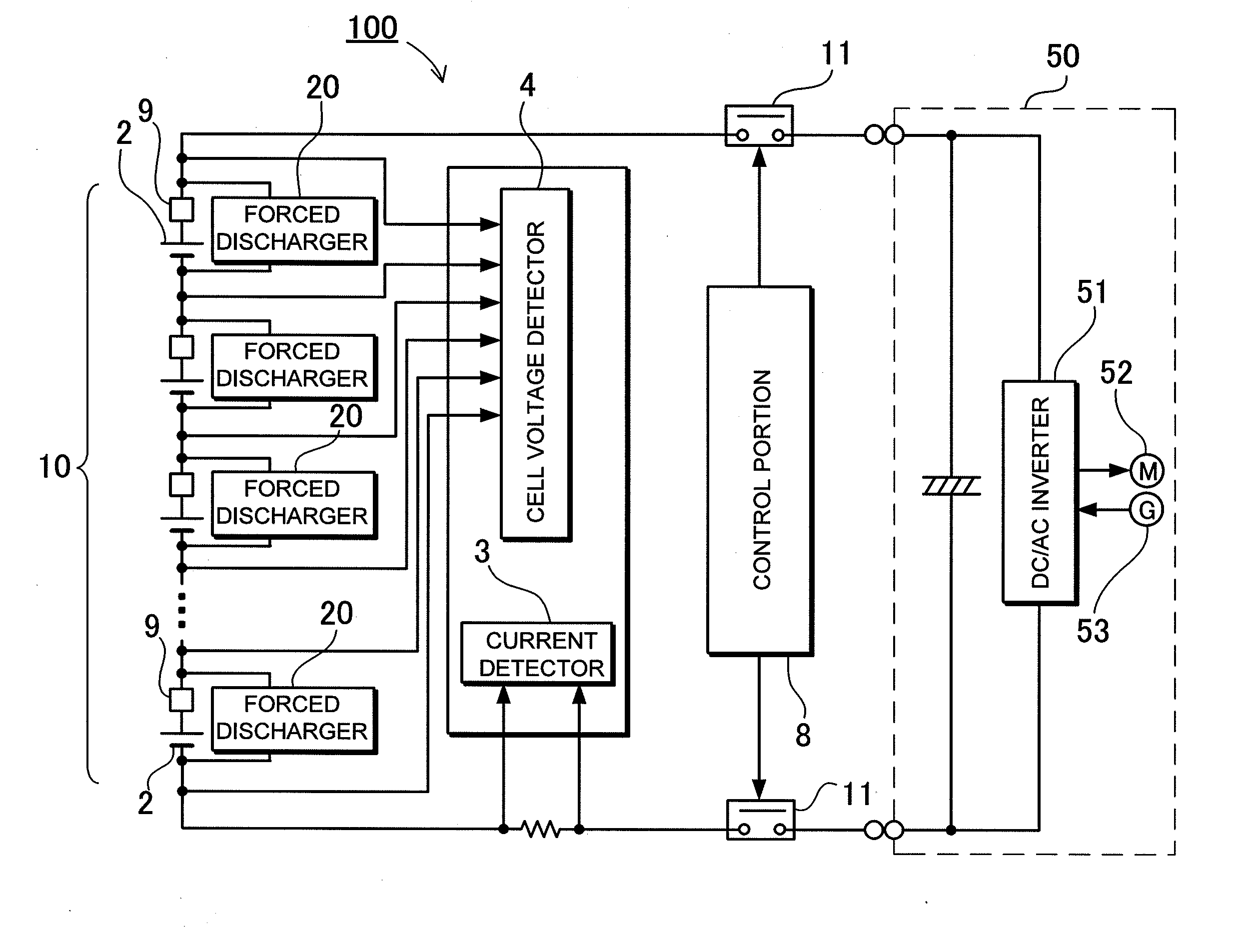 Power supply device capable of forcedly discharging battery cell