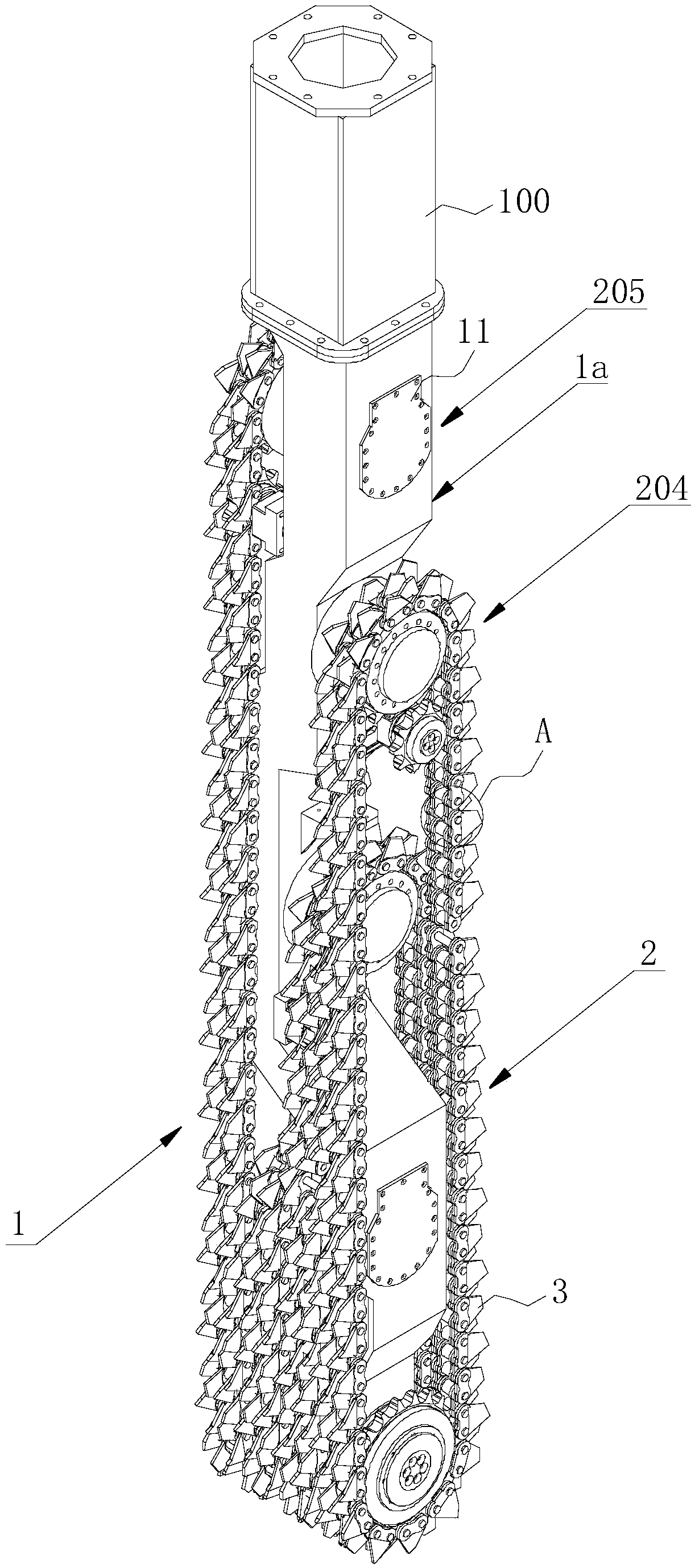 Piling-machine chain drill bit high in controllability