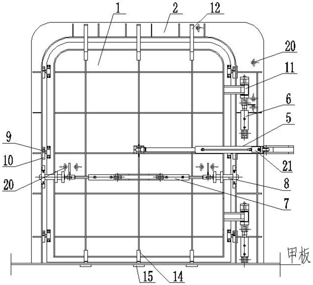 Threshold-free hydraulic weather-tight hinged door for ship