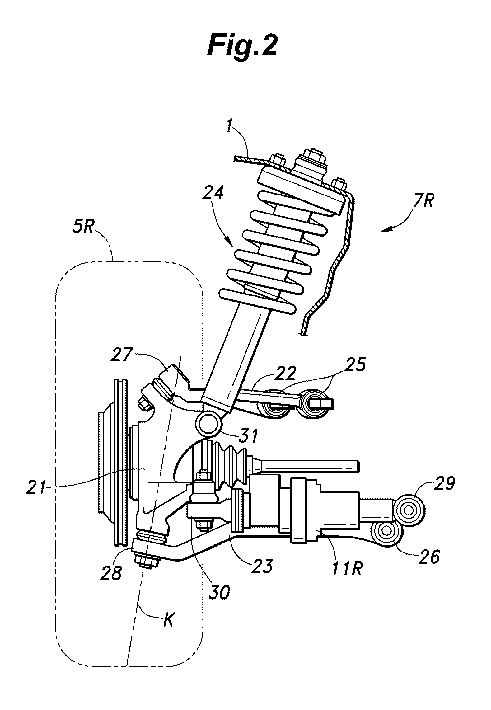 Rear wheel toe angle control system for a vehicle