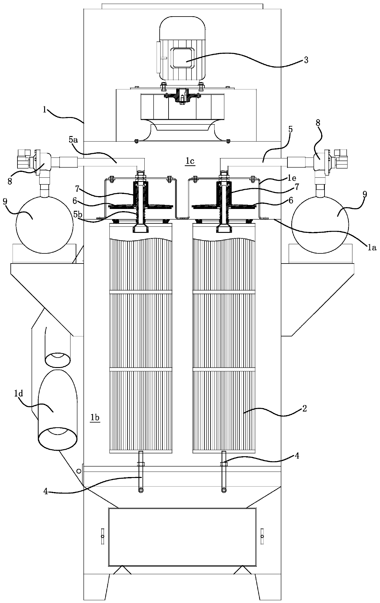 Blowback device for filter cartridges of dust remover