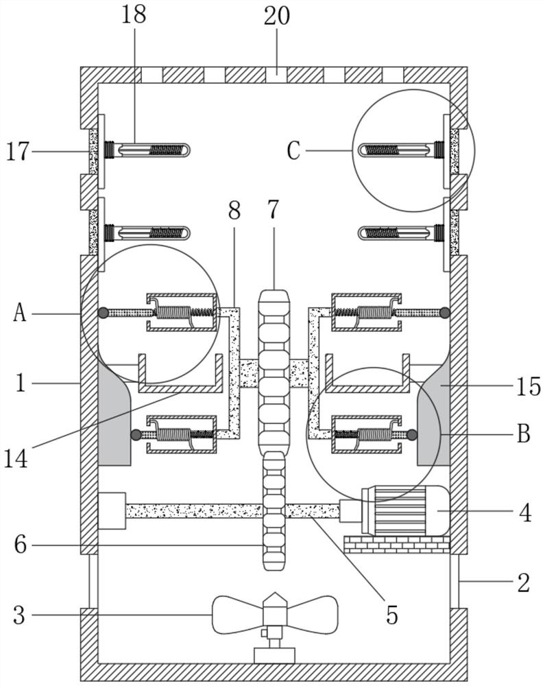 Efficient heat dissipation alternating current power distribution cabinet capable of automatically removing dust