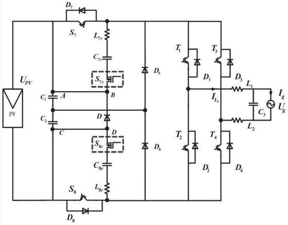 Improved zero-current converting H6 structural non-isolation photovoltaic grid-connected inverter and control method thereof