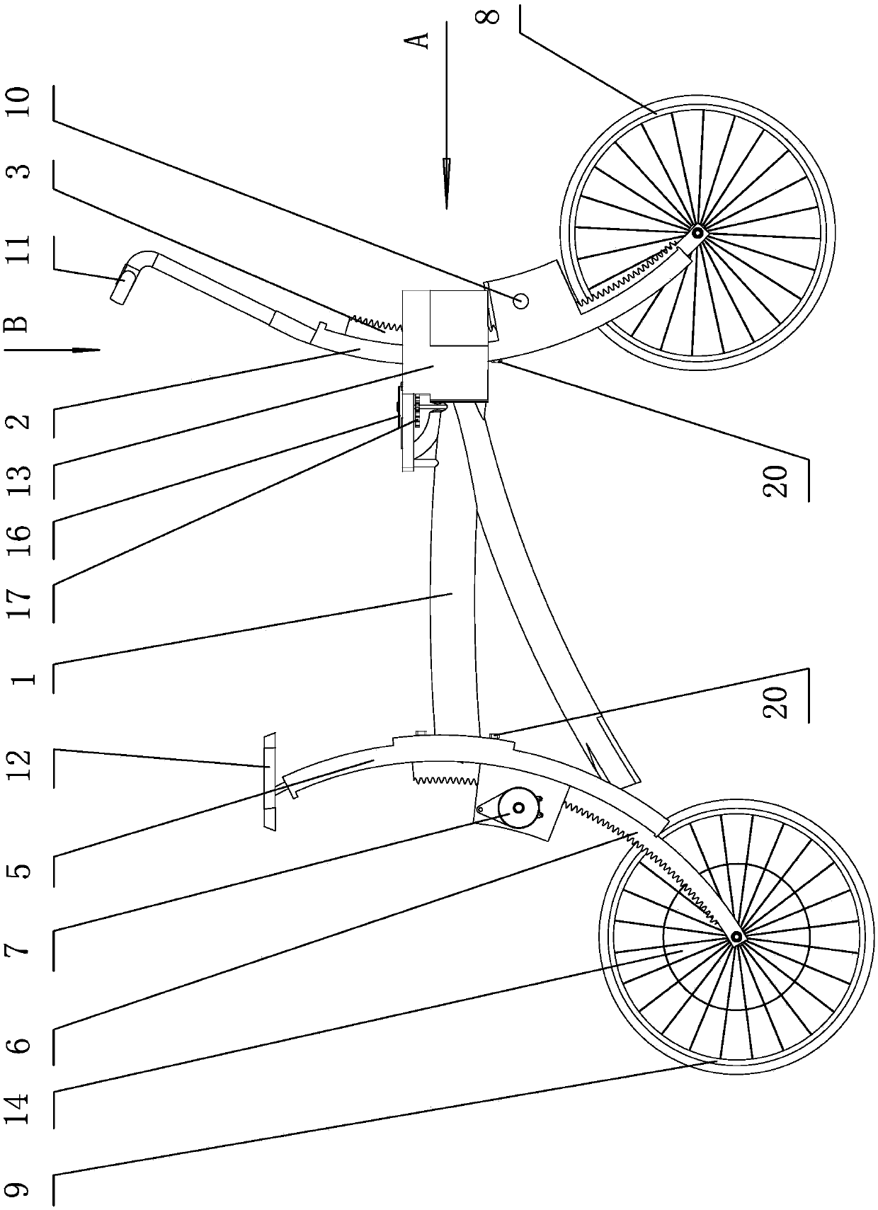 Self-balancing bicycle axle distance automatic regulating mechanism and method