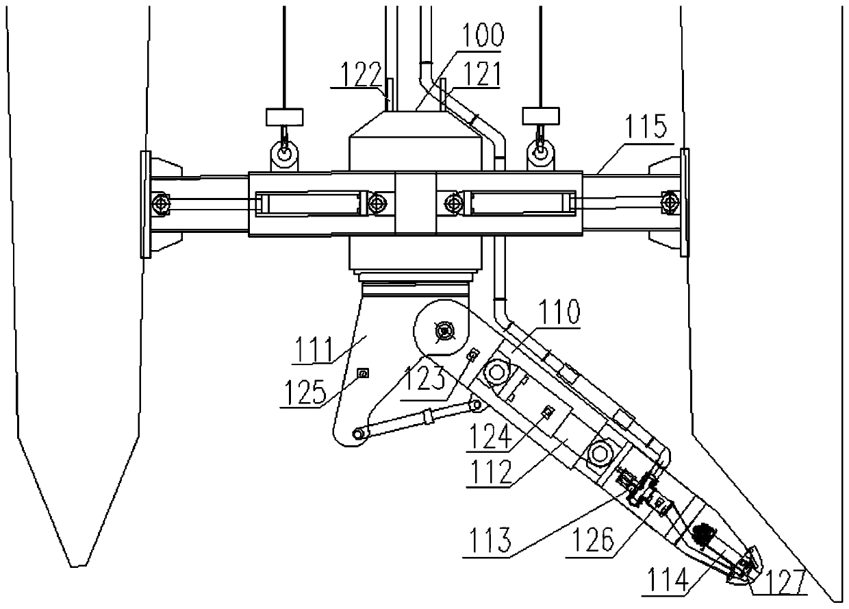 Crushing and slag removing device for hard soil layer at open caisson cutting edge and construction method thereof